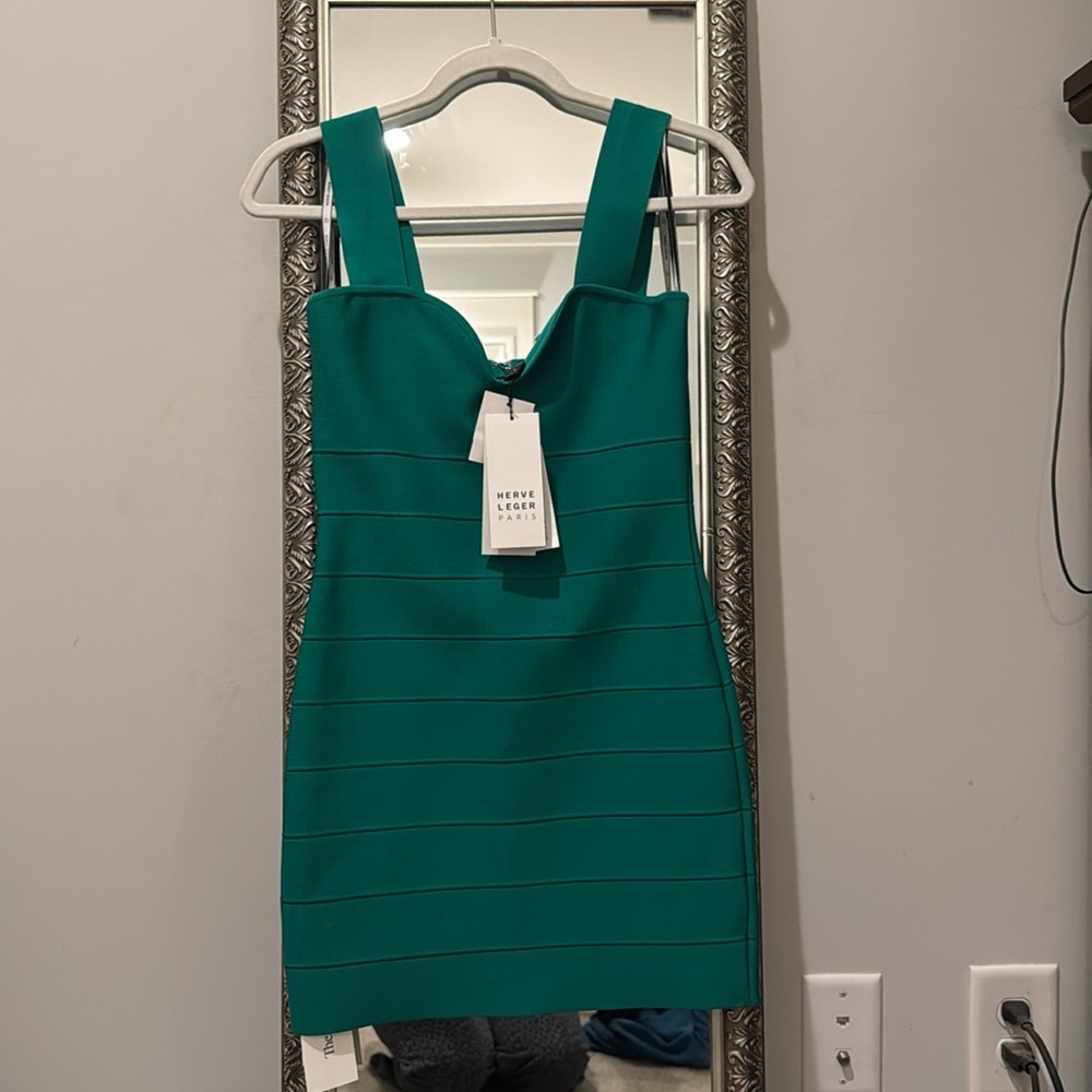 Herve Leger Teal Bandage Dress